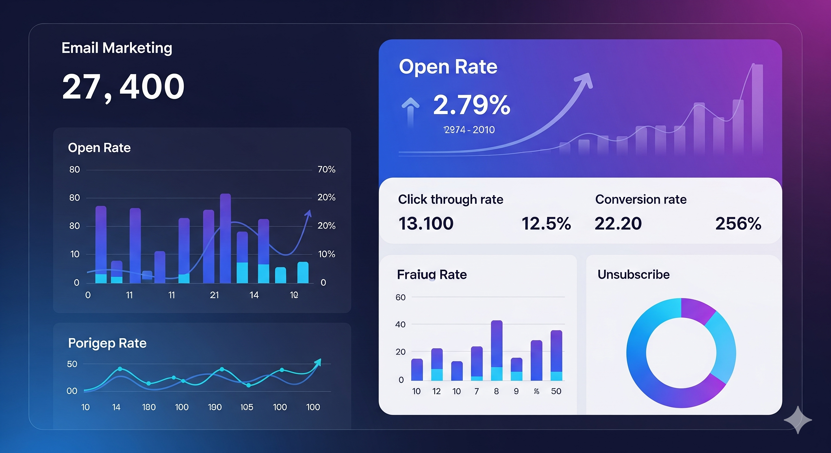 Email marketing analytics dashboard showing improved open rates with MailIris desktop software