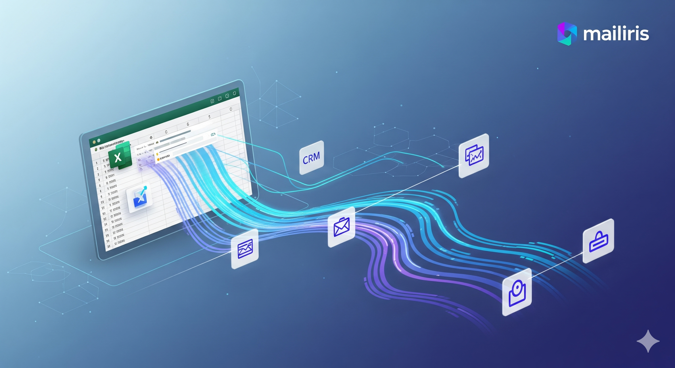 Benefits of Excel integration with MailIris showing data flow and efficiency
